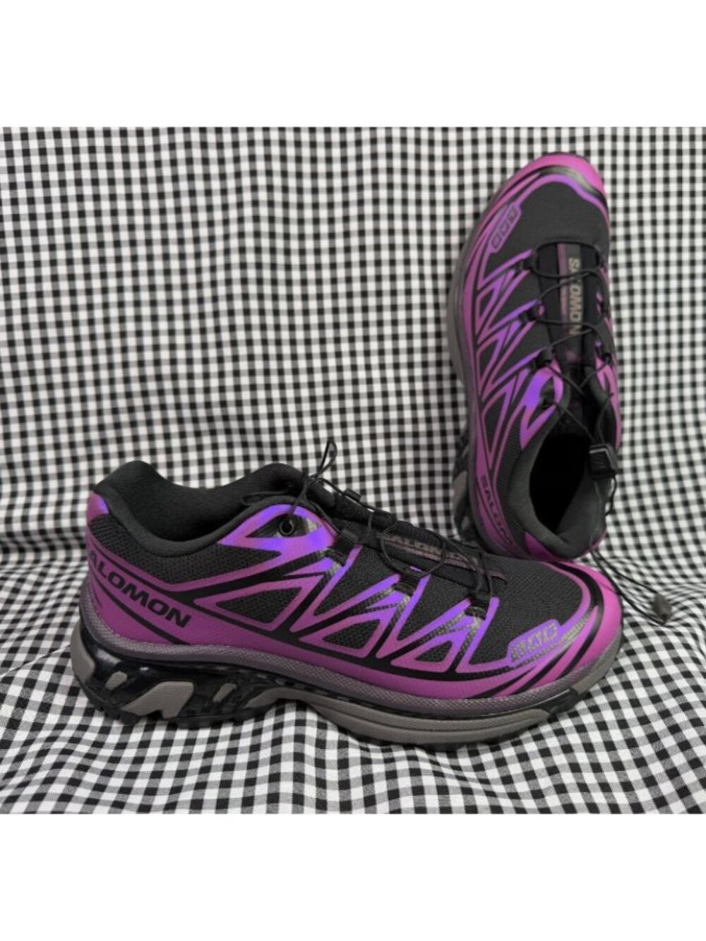 Salomon XT-6 Iridescent Trail Sneakers Women 7.5 Black Hollyhock Plum Purple